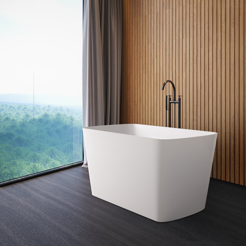 Mokleba 47" L x 27" W Freestanding Soaking Acrylic Bathtub with Seat